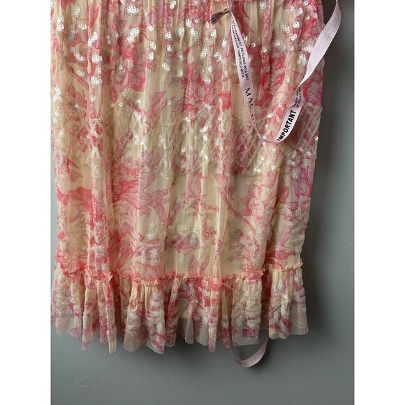MAC DUGGAL 9148 Mini Dress Cocktail Flounce Sleeve Floral Pink Cream Size 4 NWT - Picture 7 of 8